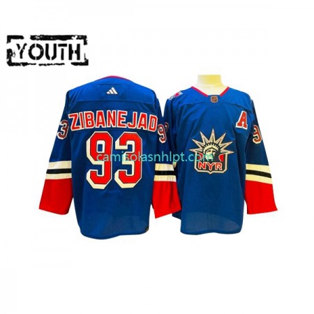 Camiseta New York Rangers Mika Zibanejad 93 Adidas 2022-2023 Reverse Retro Azul Authentic - Criança